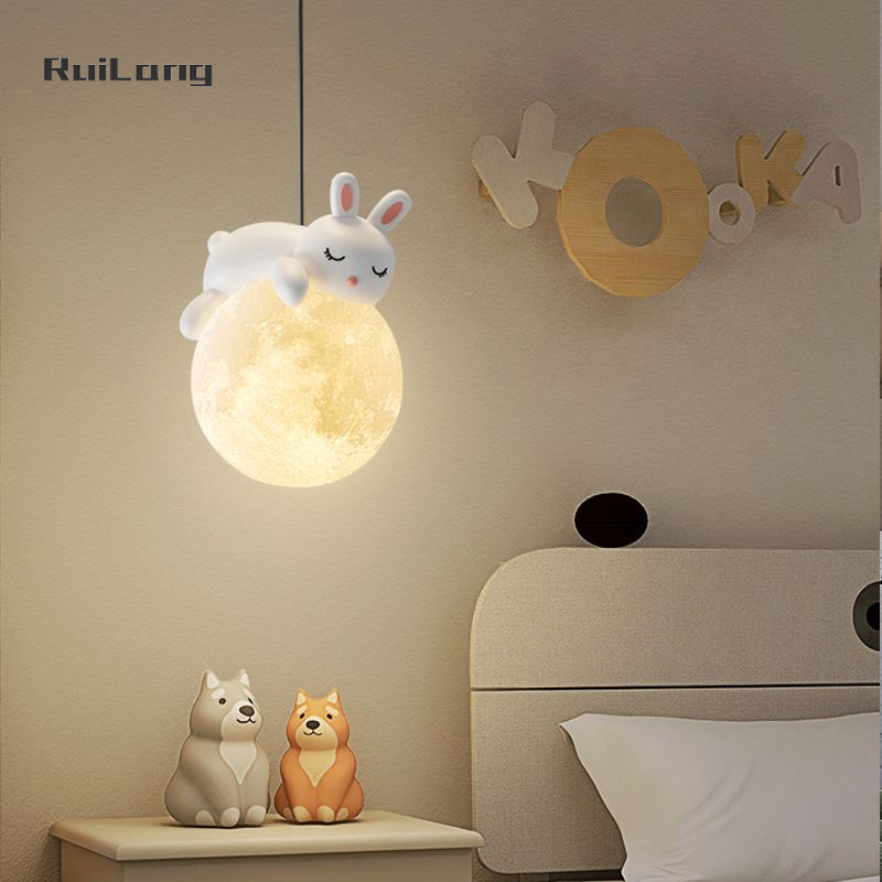 Baby Nursery Chandelier - Cartoon Rabbit Moon Chandelier Kids Room