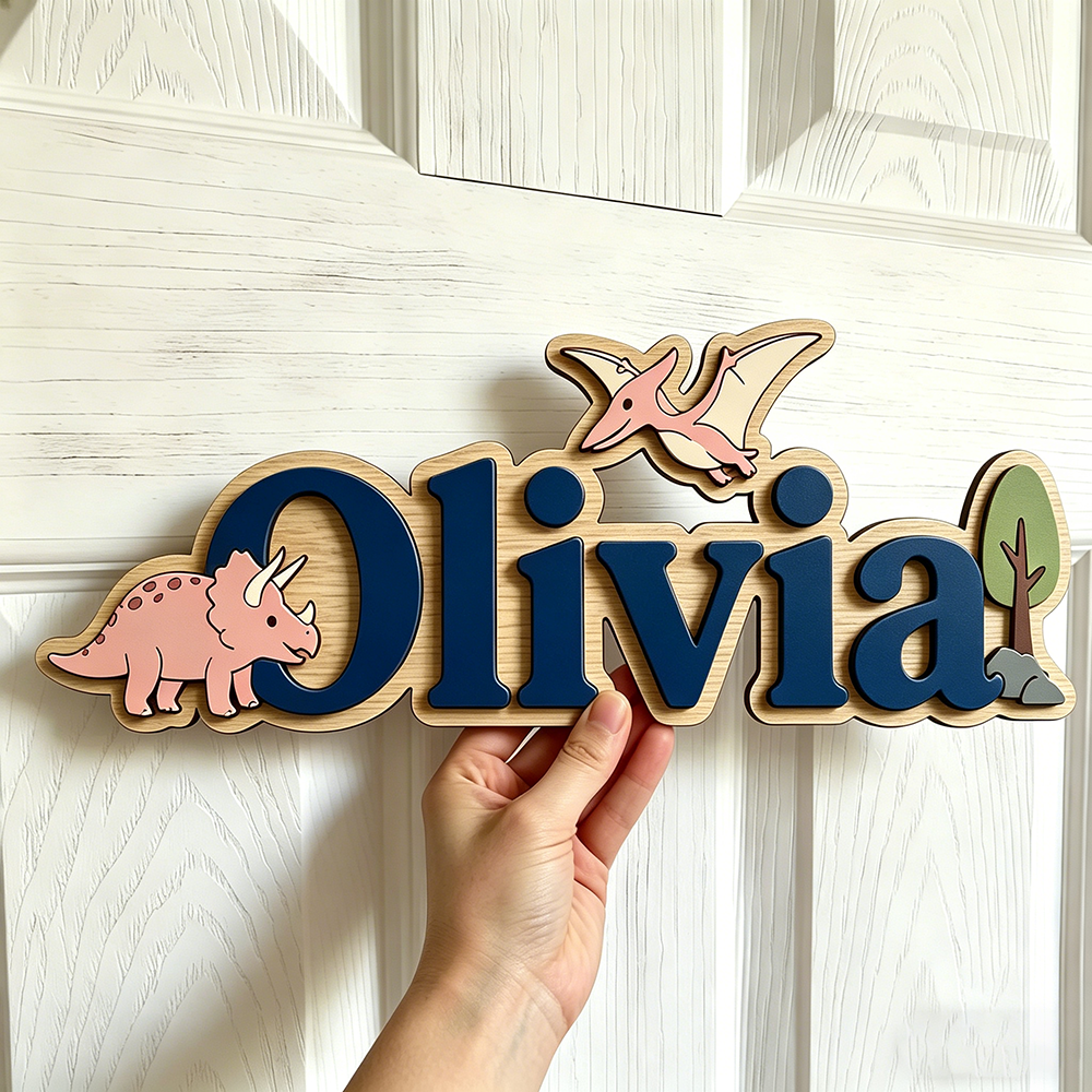 Baby Nursery Toy - Personalized Dinosaur Name Sign for The