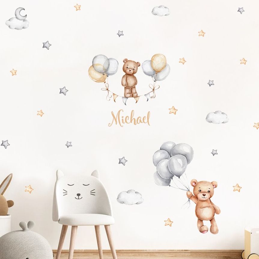 Baby Nursery Products - Custom Baby Name Bear Balloons Flags