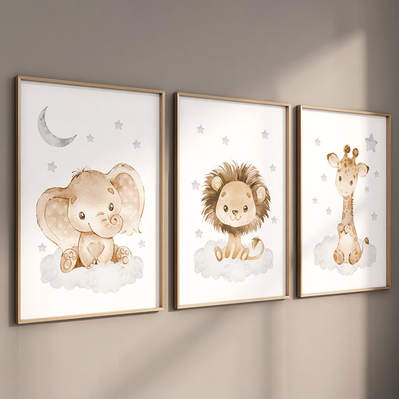 Baby Nursery Name Wall Art - Elephant Giraffe Lion Custom Baby Name