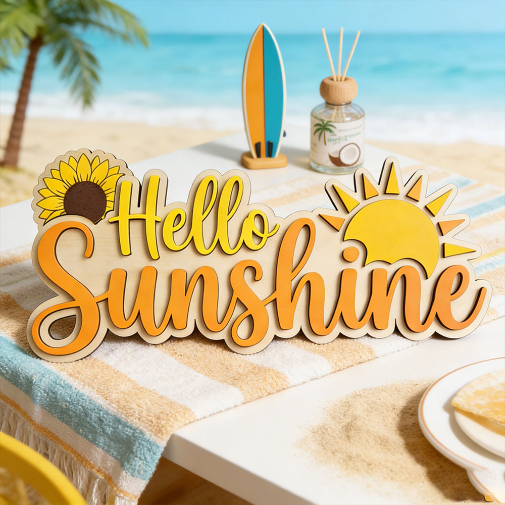 Baby Nursery Toy - Hello Sunshine 3D Wooden Sign 30cm