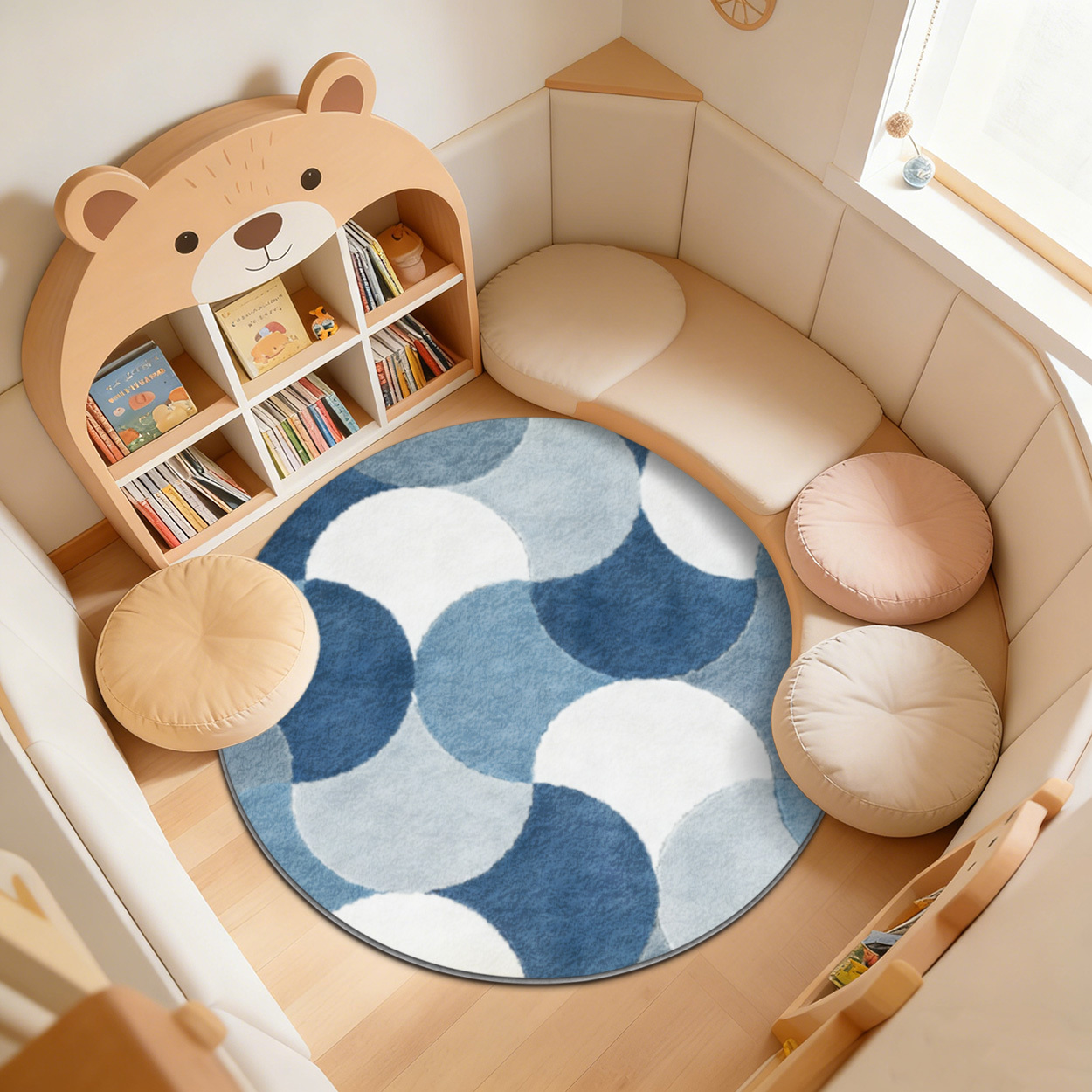 Kids Round Geometric Blue Patt - Baby Nursery Carpet 评论和价格
