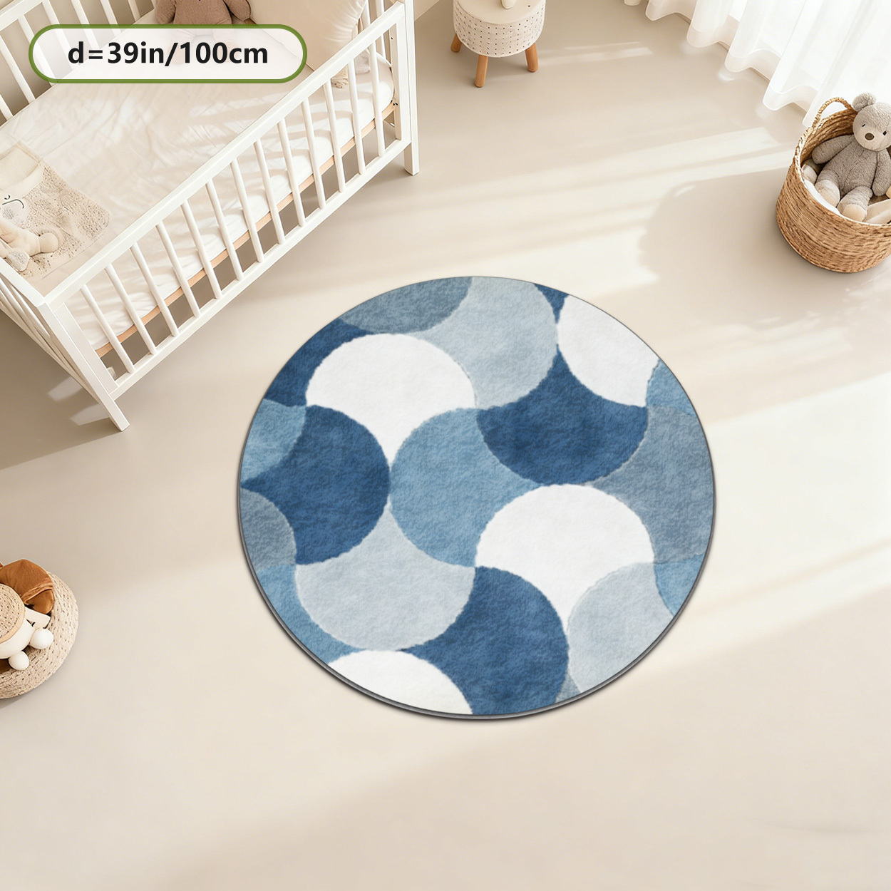 Kids Round Geometric Blue Patt - Baby Nursery Carpet 评论和价格