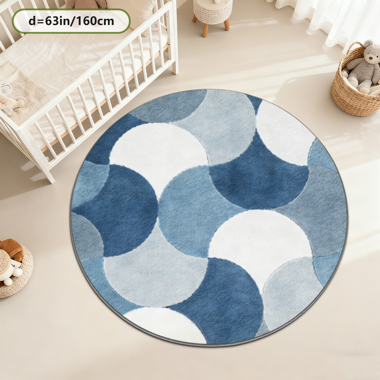 Kids Round Geometric Blue Patt - Baby Nursery Carpet 评论和价格
