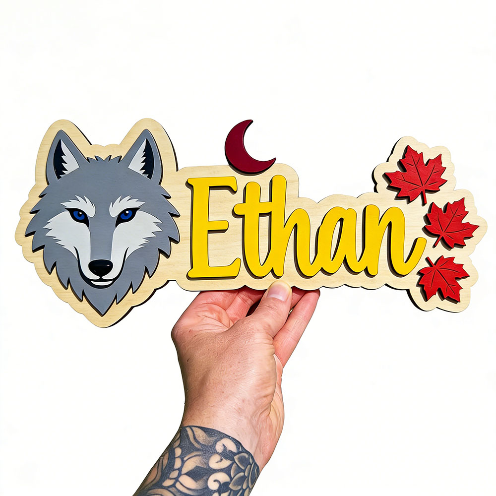 Personalized Wolf Head Maple L - Baby Nursery Name Wall Art 评论和价格