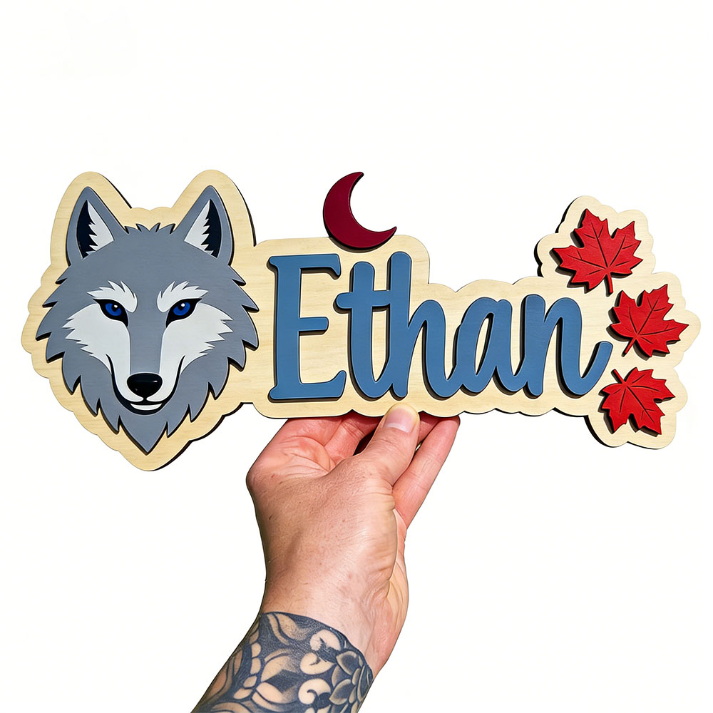 Personalized Wolf Head Maple L - Baby Nursery Name Wall Art 评论和价格