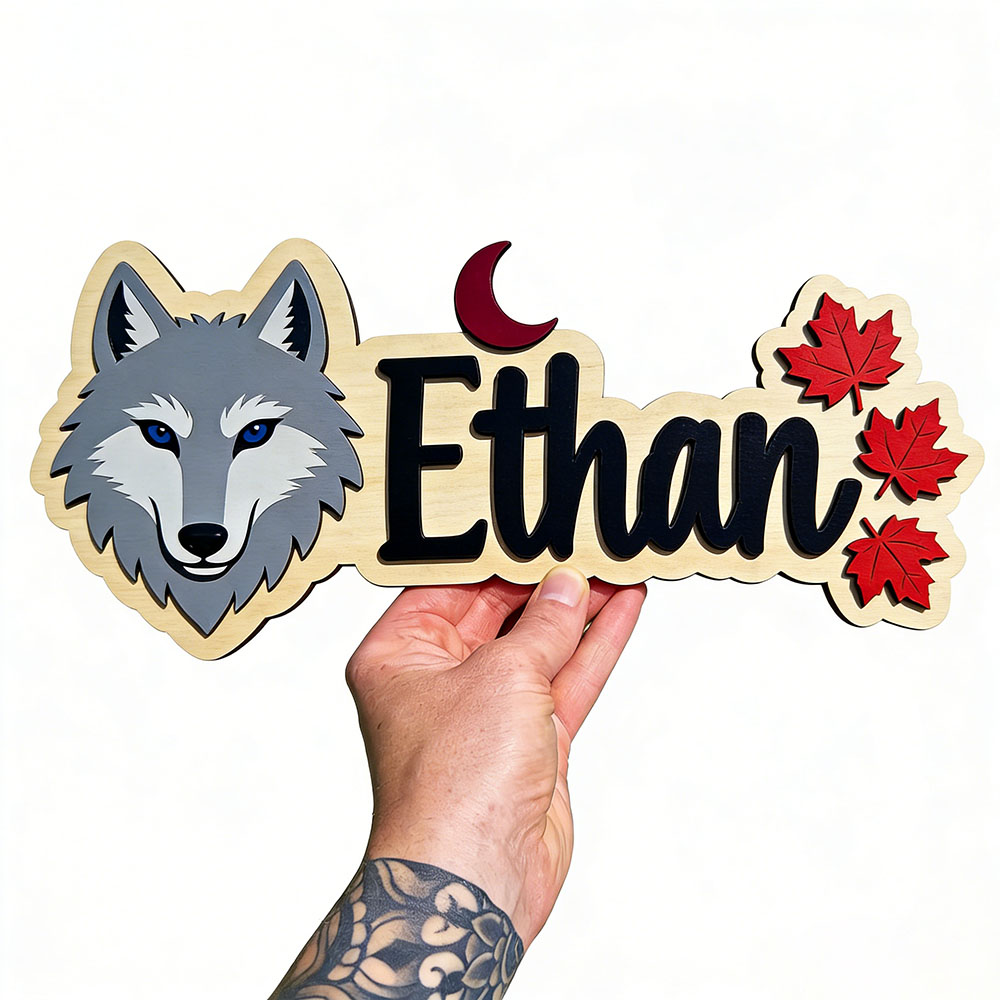 Personalized Wolf Head Maple L - Baby Nursery Name Wall Art 评论和价格