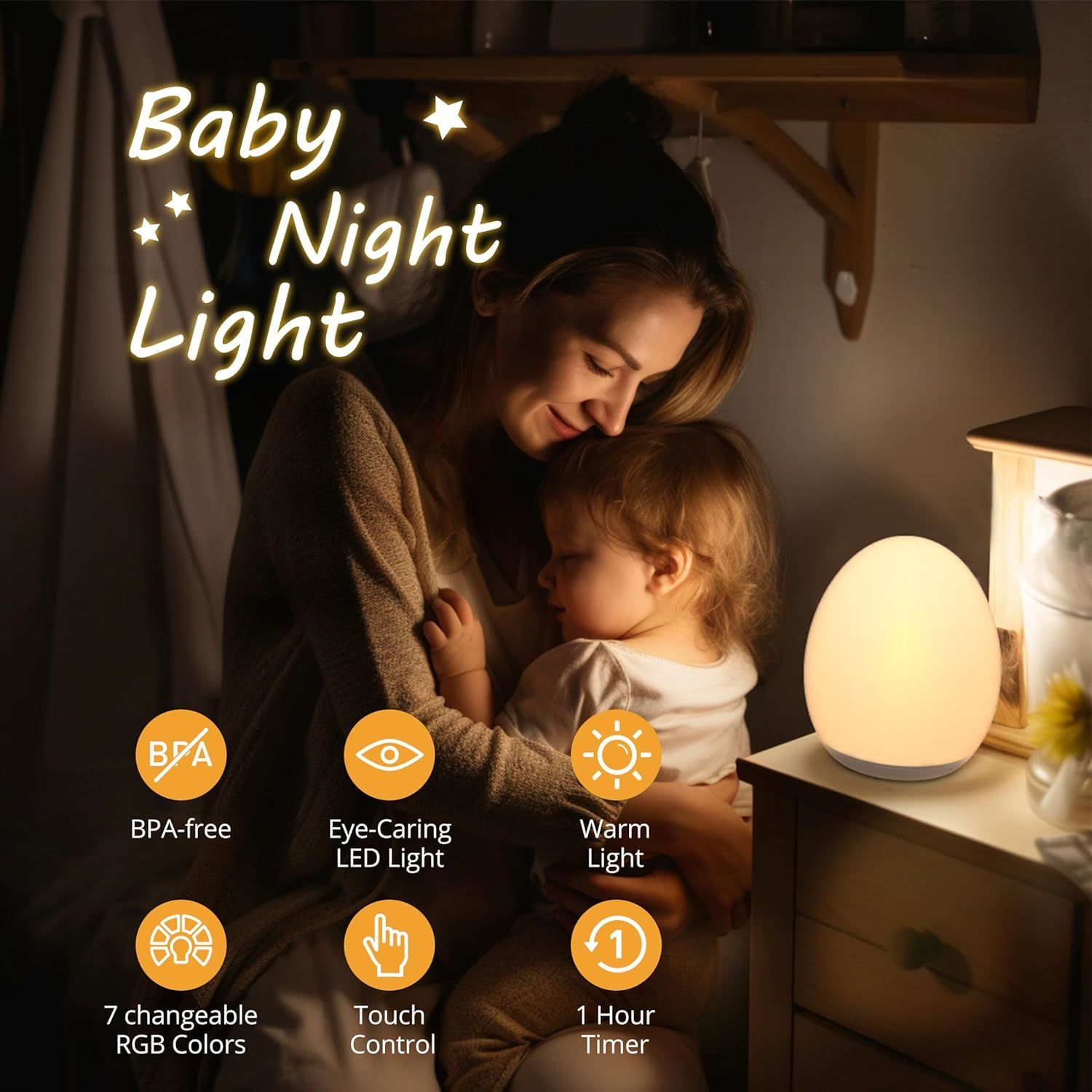 LED Dimmable Bedside Lamp Rech - Baby Nursery Egg Light 评论和价格