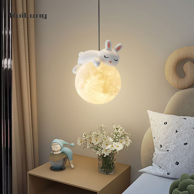 Cartoon Rabbit Moon Chandelier - Baby Nursery Chandelier 评论和价格
