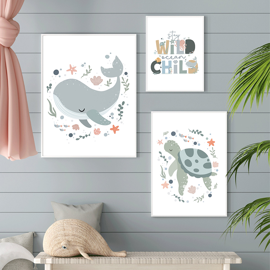 1pc frameless  Marine Life Oct - Baby Nursery Name Wall Art 评论和价格