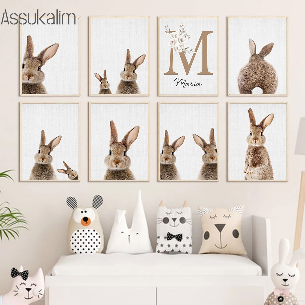 Rabbit Canvas Painting Custom  - Baby Nursery Name Wall Art 评论和价格