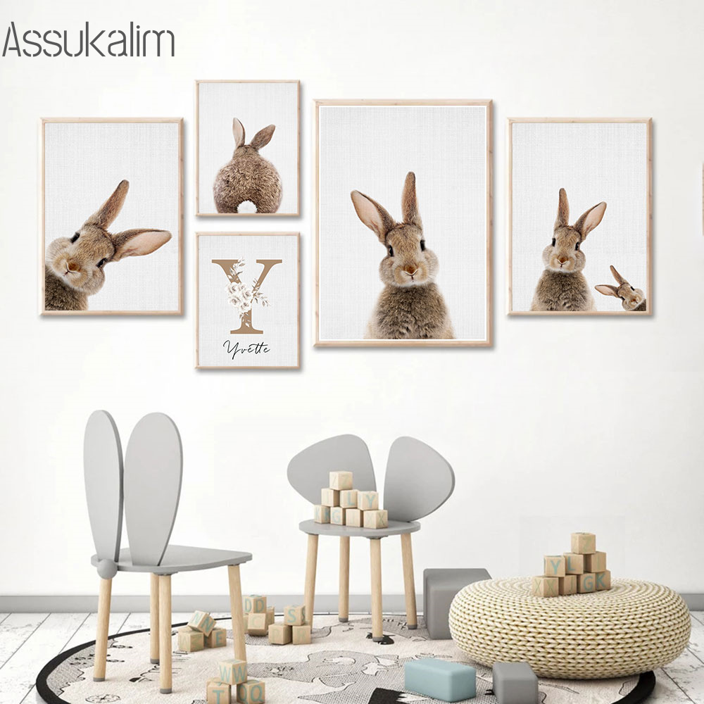 Rabbit Canvas Painting Custom  - Baby Nursery Name Wall Art 评论和价格