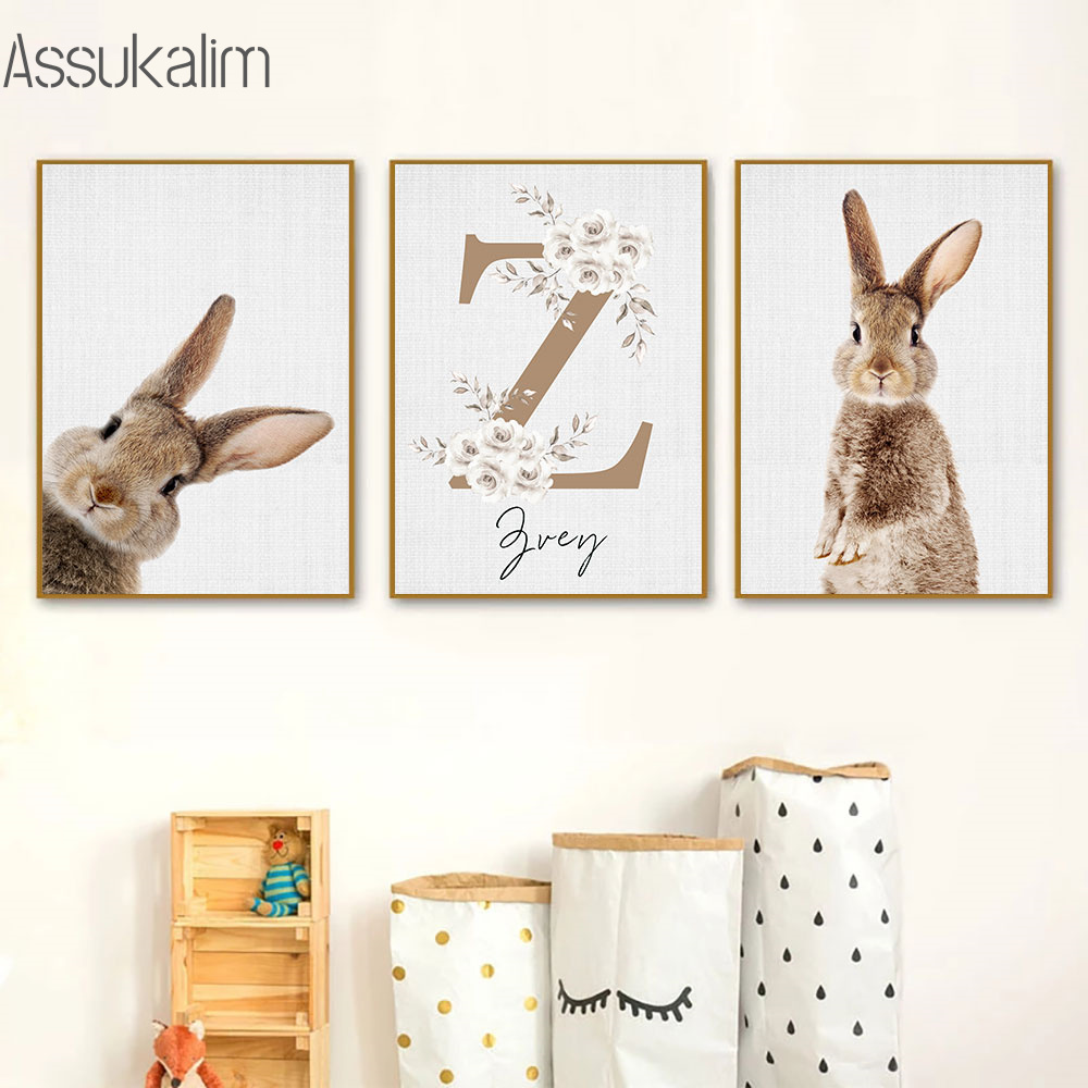 Rabbit Canvas Painting Custom  - Baby Nursery Name Wall Art 评论和价格