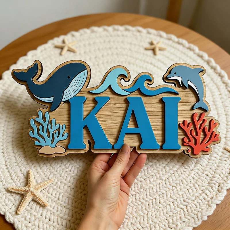 Ocean Whale Dolphin Themed Cus - Baby Nursery Name Wall Art 评论和价格