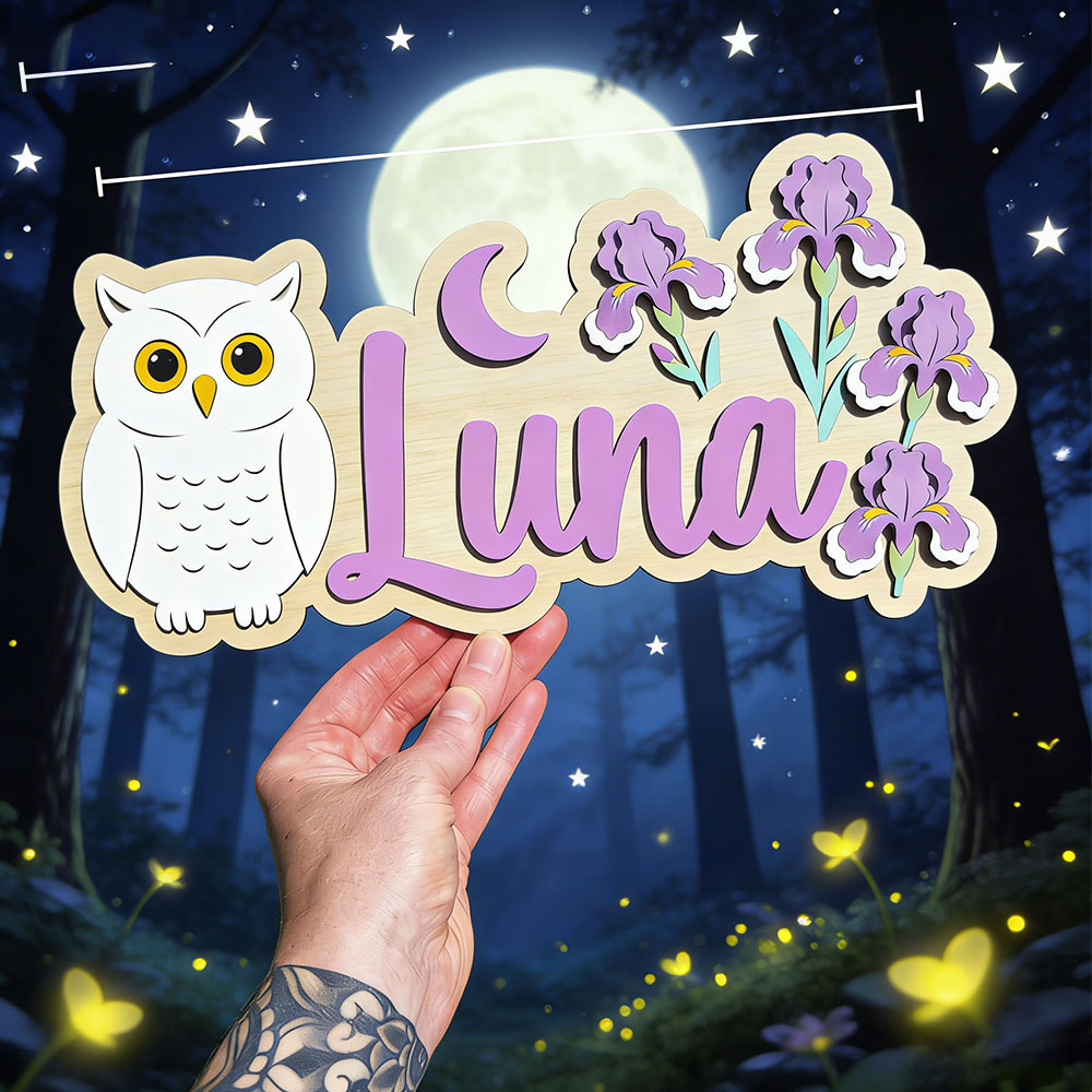 Personalized White Owl Crescen - Baby Nursery Name Wall Art 评论和价格