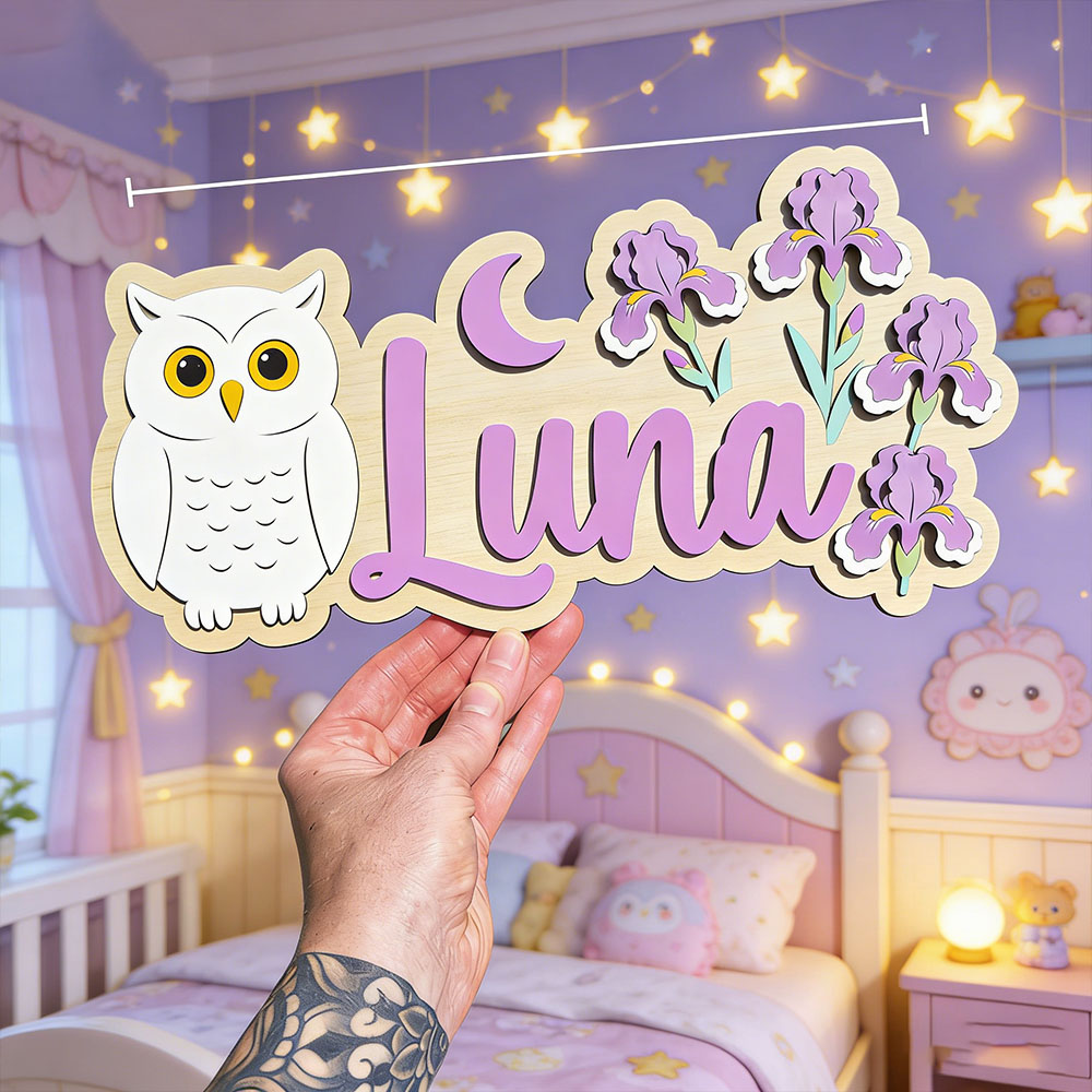 Personalized White Owl Crescen - Baby Nursery Name Wall Art 评论和价格