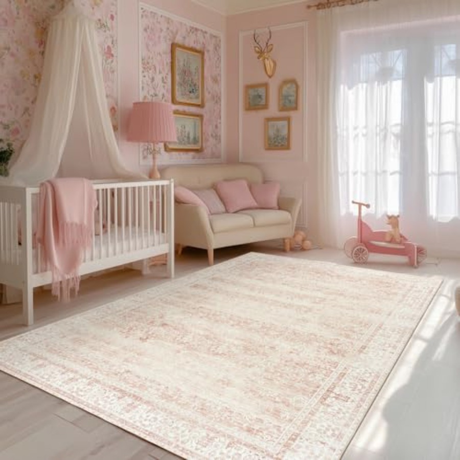 Pink Nursery Rug for Baby Girl - Baby Nursery Carpet 评论和价格