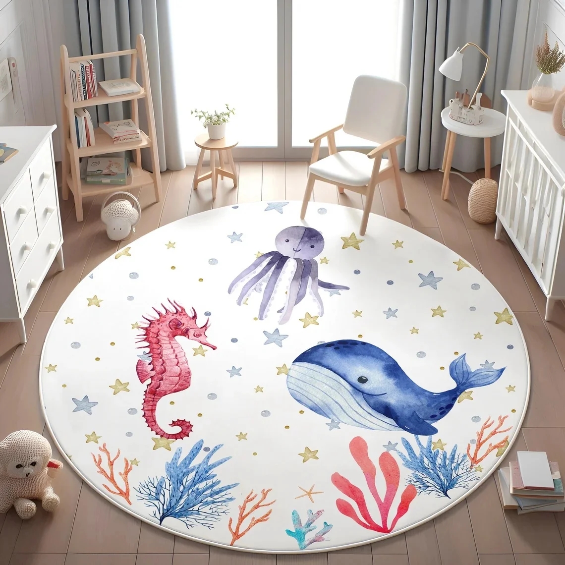 Blue Marine Animals Round Carp - Baby Nursery Carpet 评论和价格