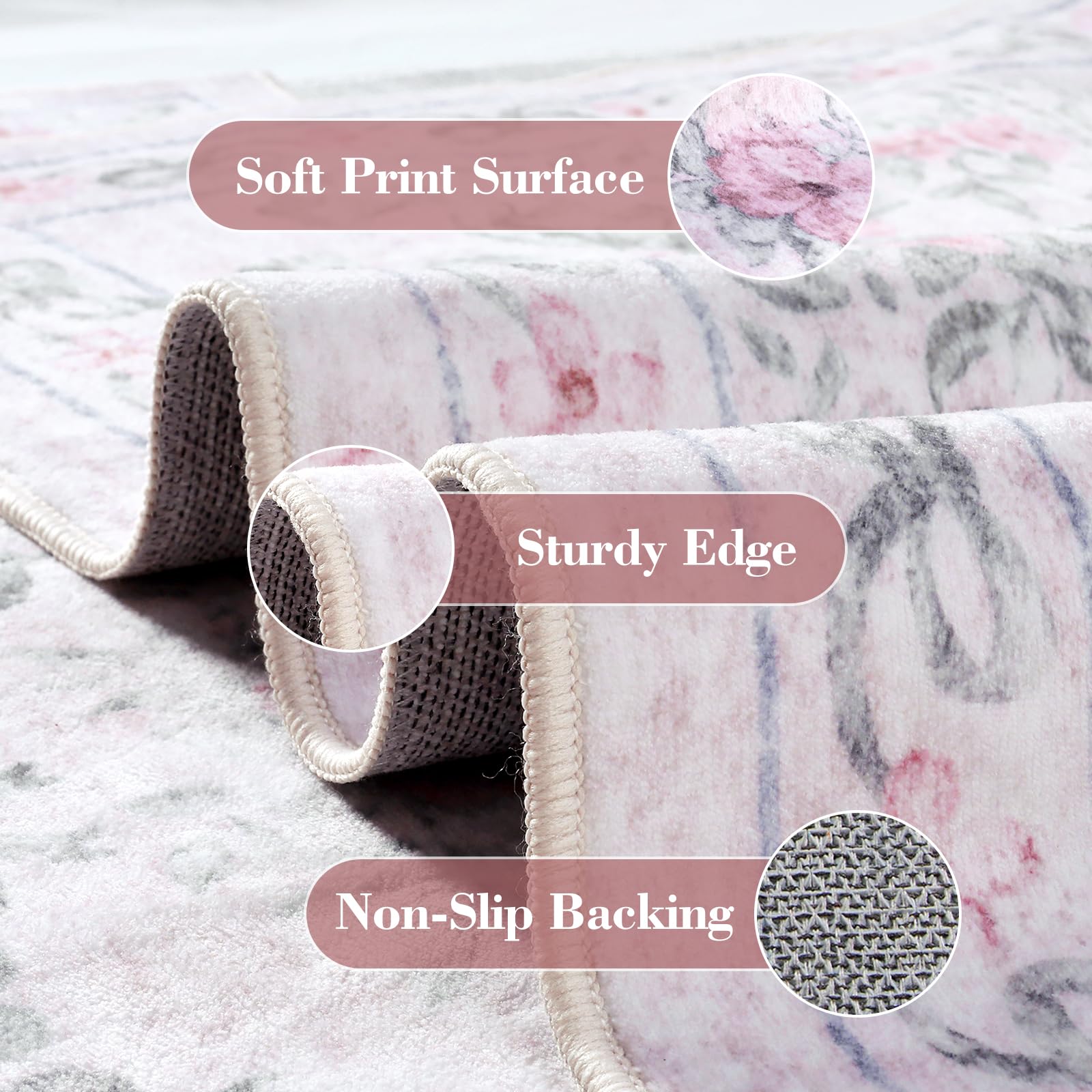 Floral Bow Rug for Girls Bedro - Baby Nursery Carpet 评论和价格