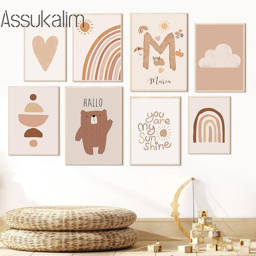 Boho Wall Art Beige Canvas Pos - Baby Nursery Name Wall Art 评论和价格