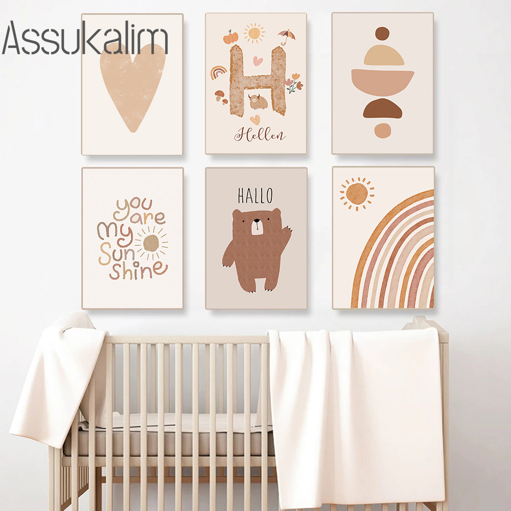 Boho Wall Art Beige Canvas Pos - Baby Nursery Name Wall Art 评论和价格