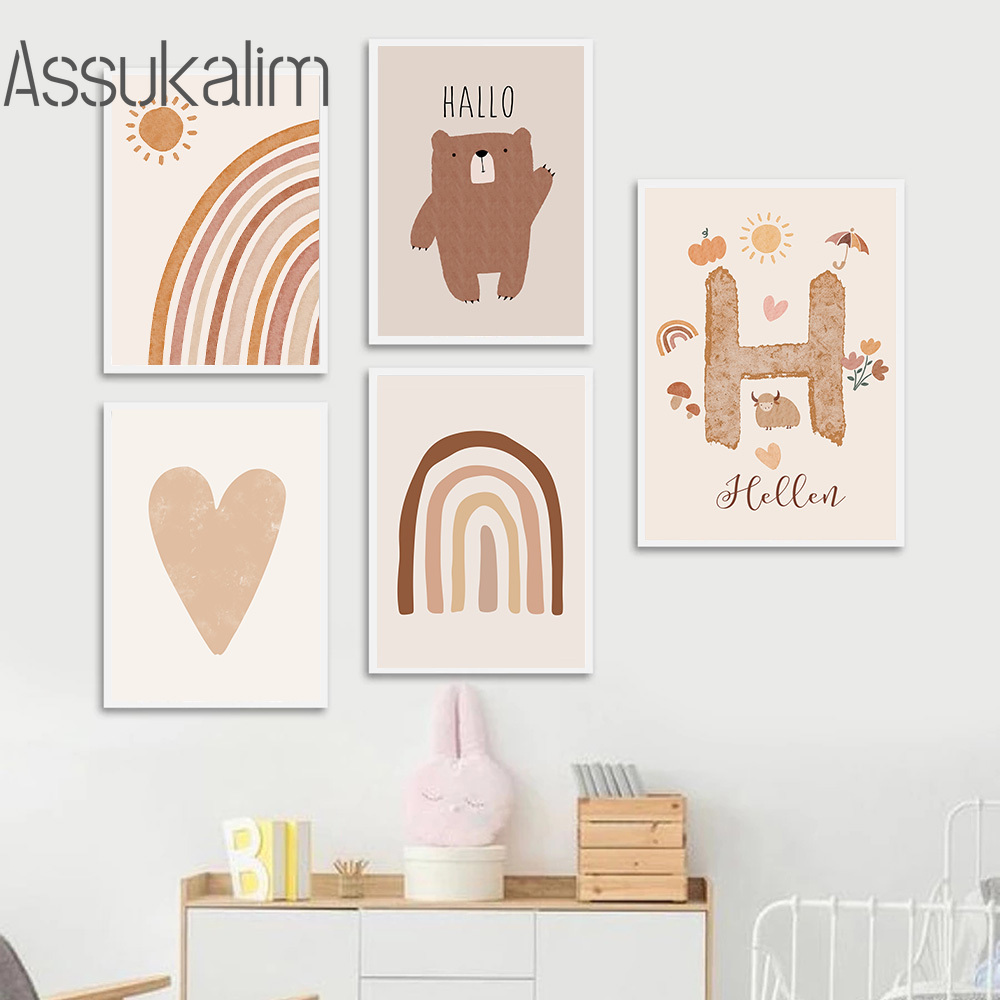 Boho Wall Art Beige Canvas Pos - Baby Nursery Name Wall Art 评论和价格