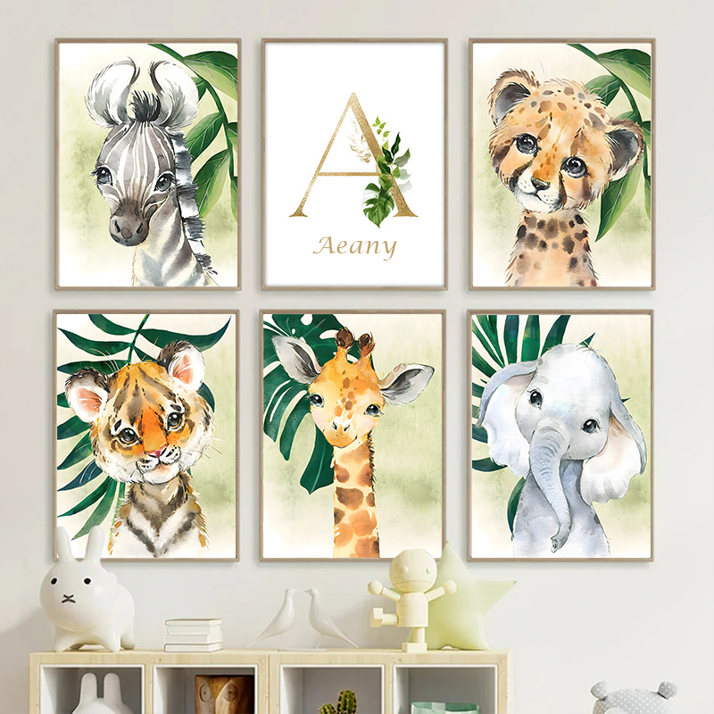 Gold Kids Name Poster Jungle A - Baby Nursery Name Wall Art 评论和价格
