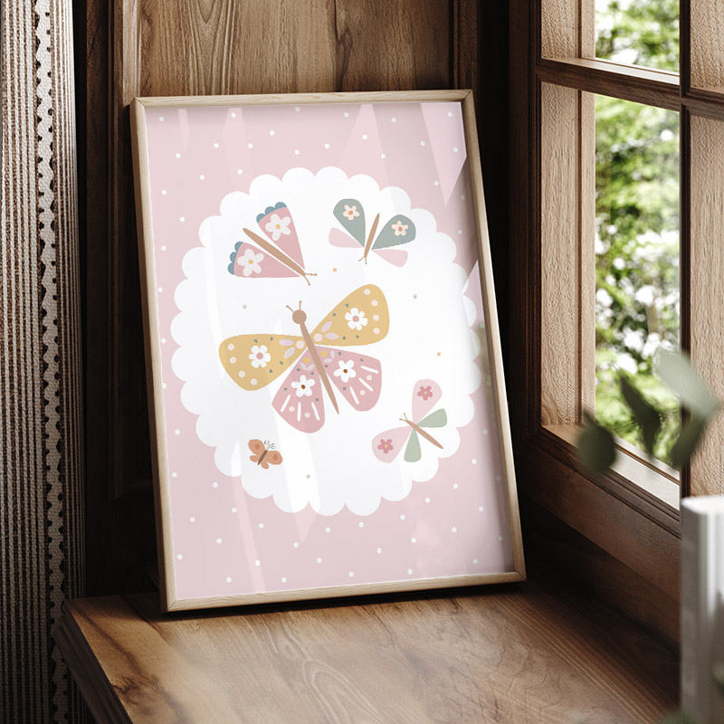 Pink Butterfly Flowers Custom  - Baby Nursery Name Wall Art 评论和价格