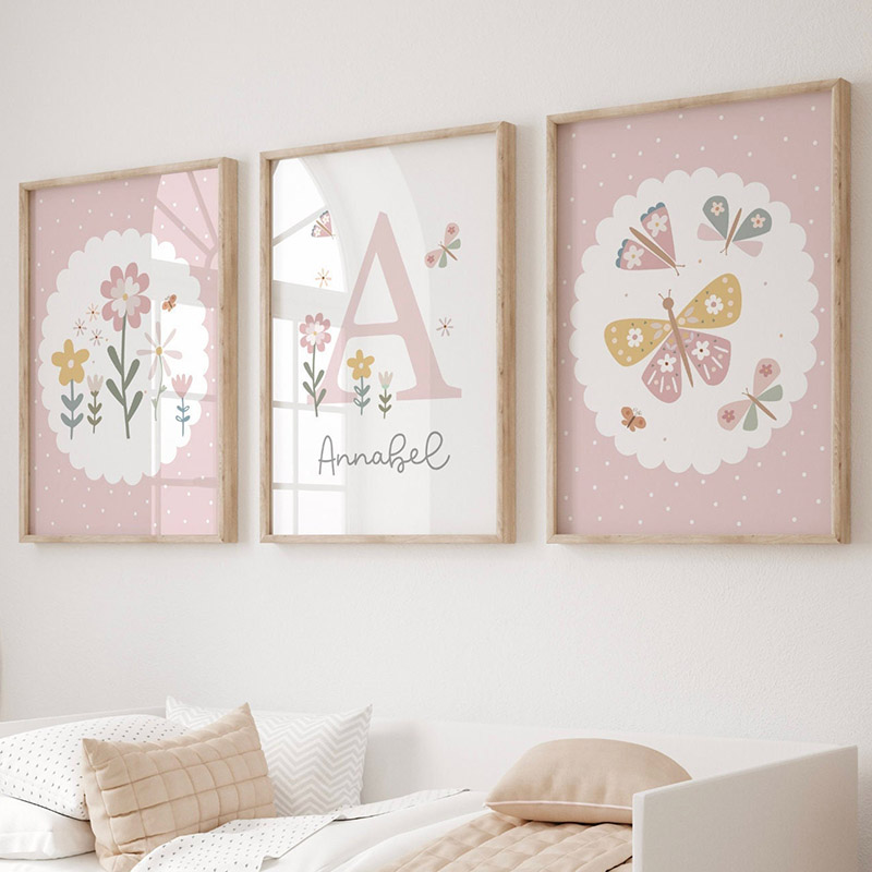Pink Butterfly Flowers Custom  - Baby Nursery Name Wall Art 评论和价格