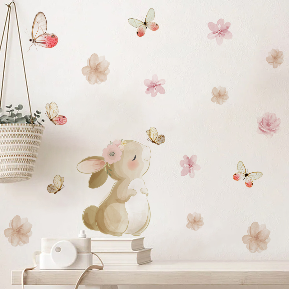Cartoon Rabbit Flowers Butterf - Baby Nursery Products 评论和价格
