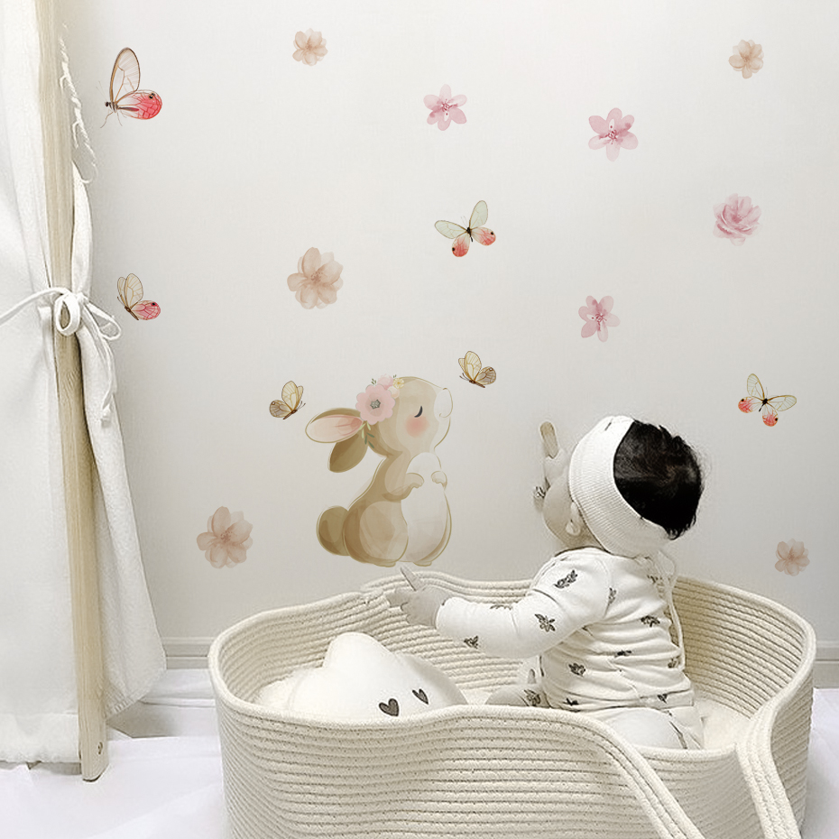 Cartoon Rabbit Flowers Butterf - Baby Nursery Products 评论和价格