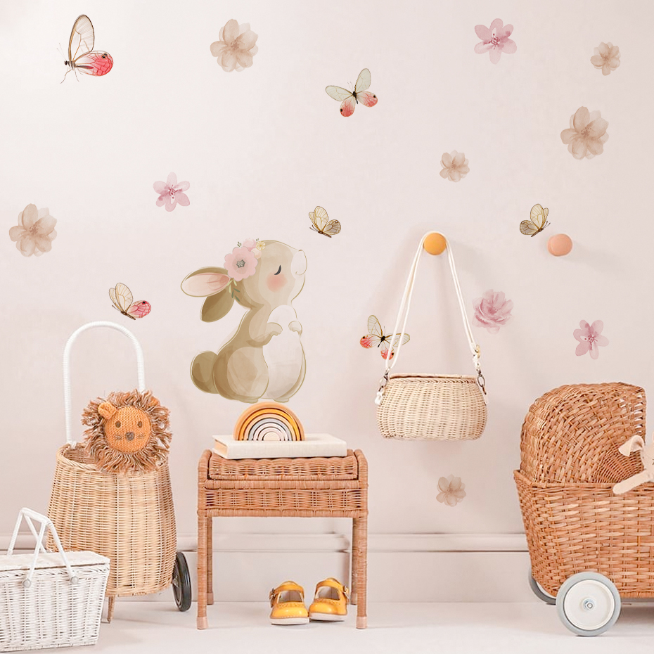 Cartoon Rabbit Flowers Butterf - Baby Nursery Products 评论和价格