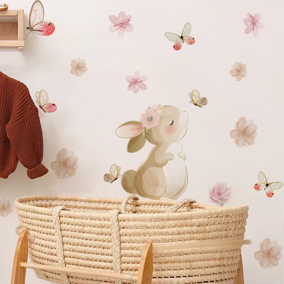 Cartoon Rabbit Flowers Butterf - Baby Nursery Products 评论和价格