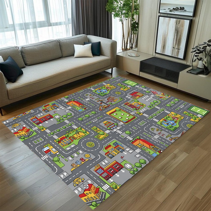 Cute Car Track Play Rug Green  - Baby Nursery Mat 评论和价格