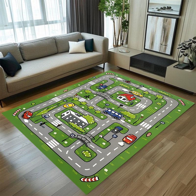 Cute Car Track Play Rug Green  - Baby Nursery Mat 评论和价格