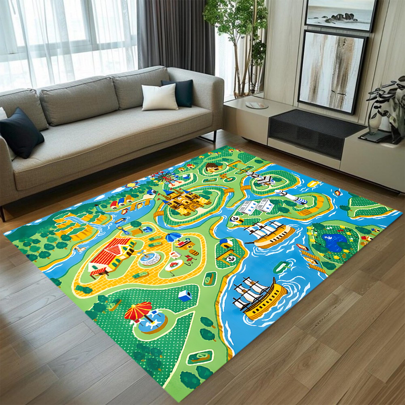 Cute Car Track Play Rug Green  - Baby Nursery Mat 评论和价格