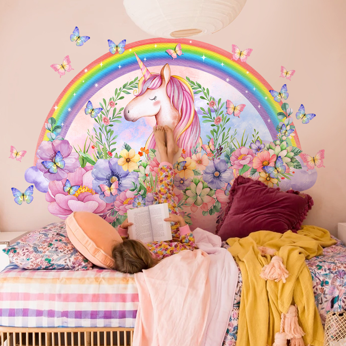 Large Unicorn Vinyl Child Wall - Baby Nursery Ideas Girl 评论和价格