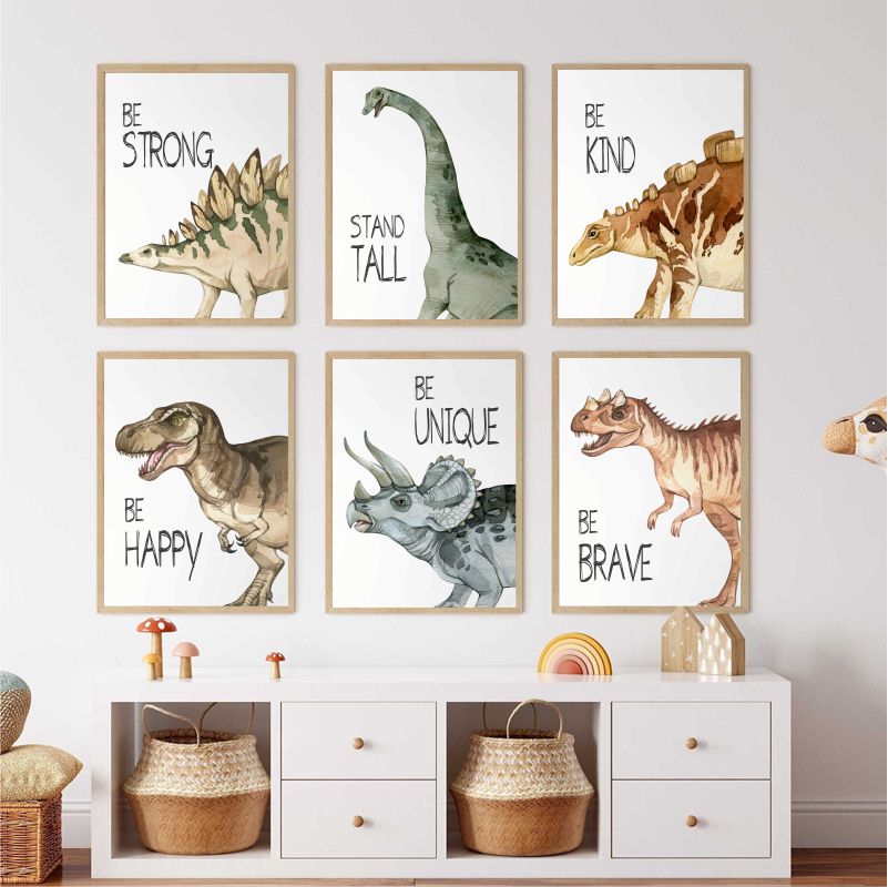 Watercolor Dinosaur Poster Nur - Baby Nursery Products 评论和价格