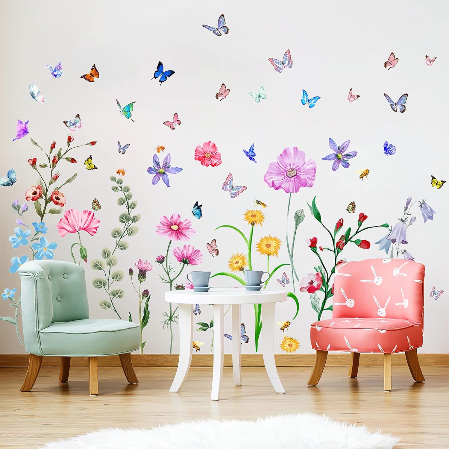 58 Pcs Colorful Flower Wall St - Baby Nursery Peel And Stick Wallpaper 评论和价格