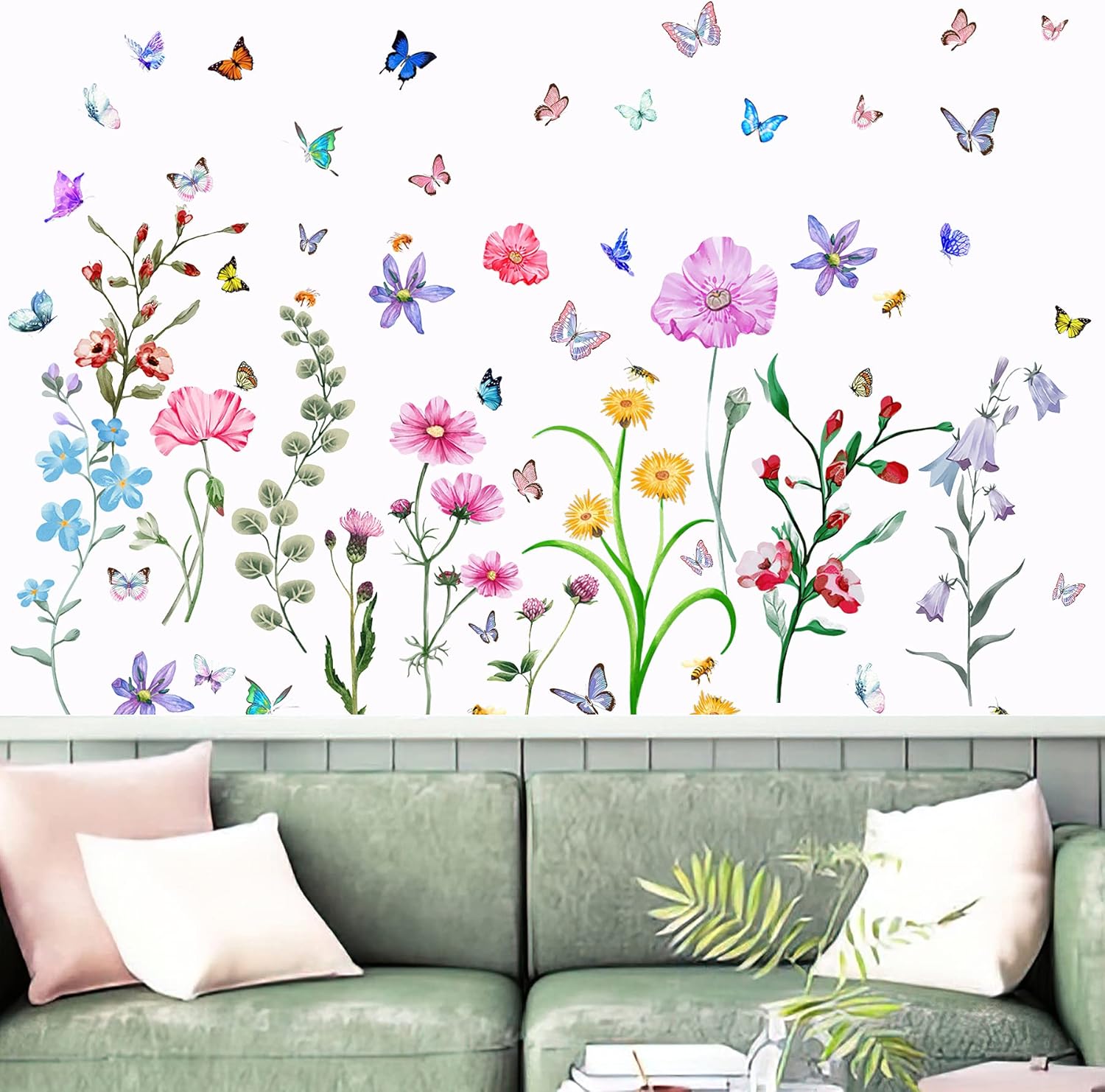 58 Pcs Colorful Flower Wall St - Baby Nursery Peel And Stick Wallpaper 评论和价格