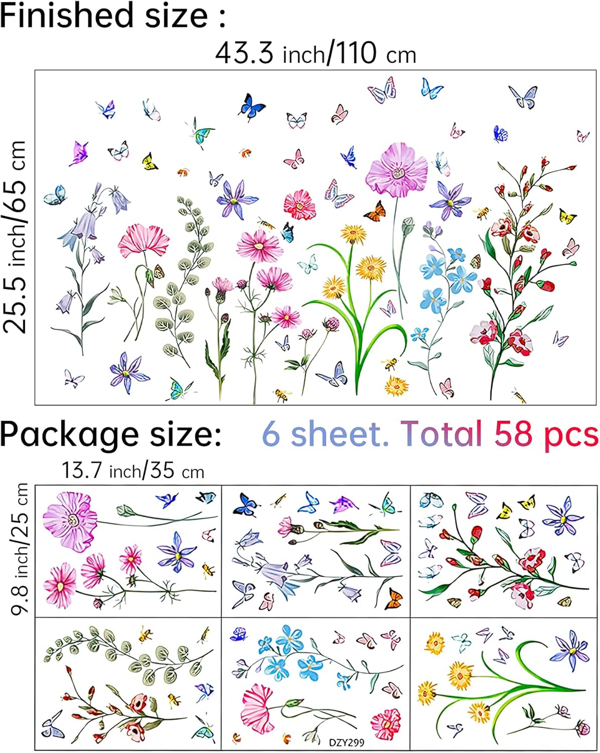 58 Pcs Colorful Flower Wall St - Baby Nursery Peel And Stick Wallpaper 评论和价格