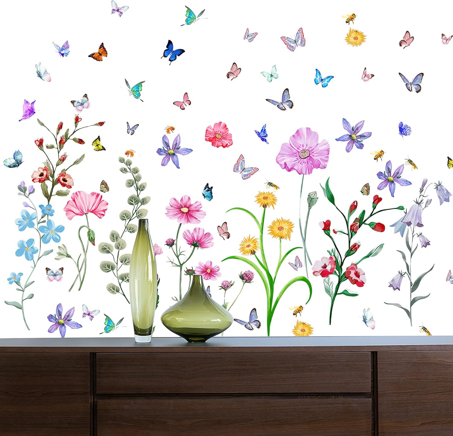 58 Pcs Colorful Flower Wall St - Baby Nursery Peel And Stick Wallpaper 评论和价格