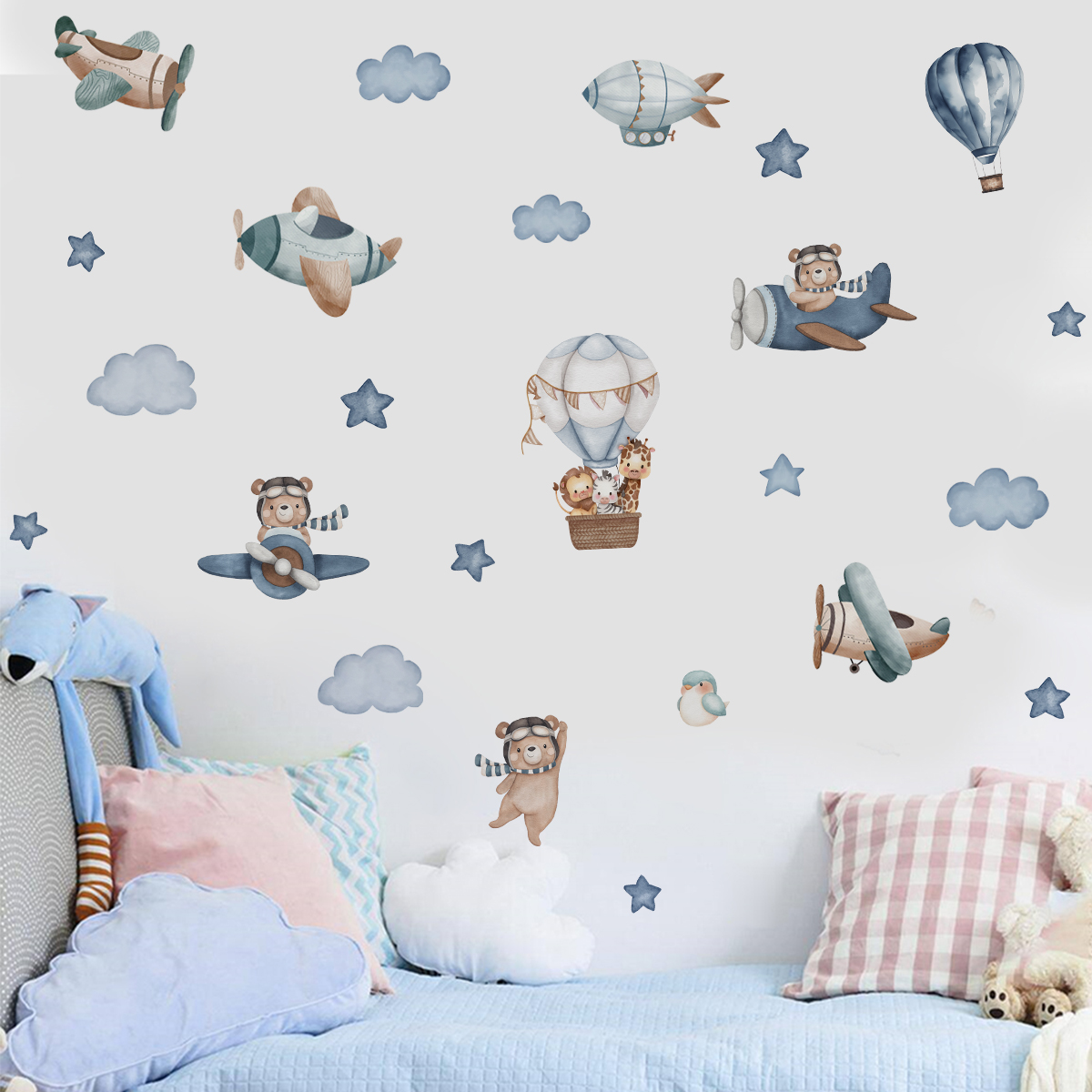 Watercolor Animals Hot Air Bal - Baby Nursery Products 评论和价格
