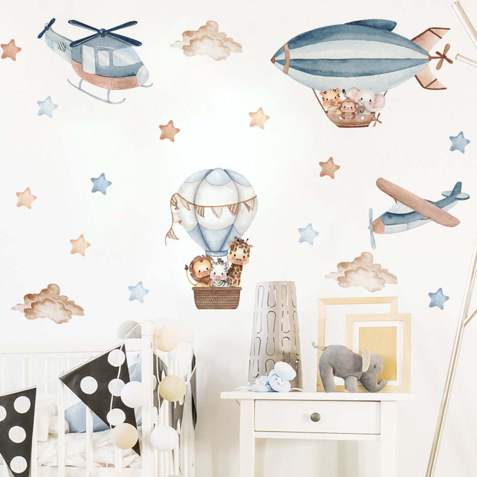 Watercolor Animals Hot Air Bal - Baby Nursery Products 评论和价格