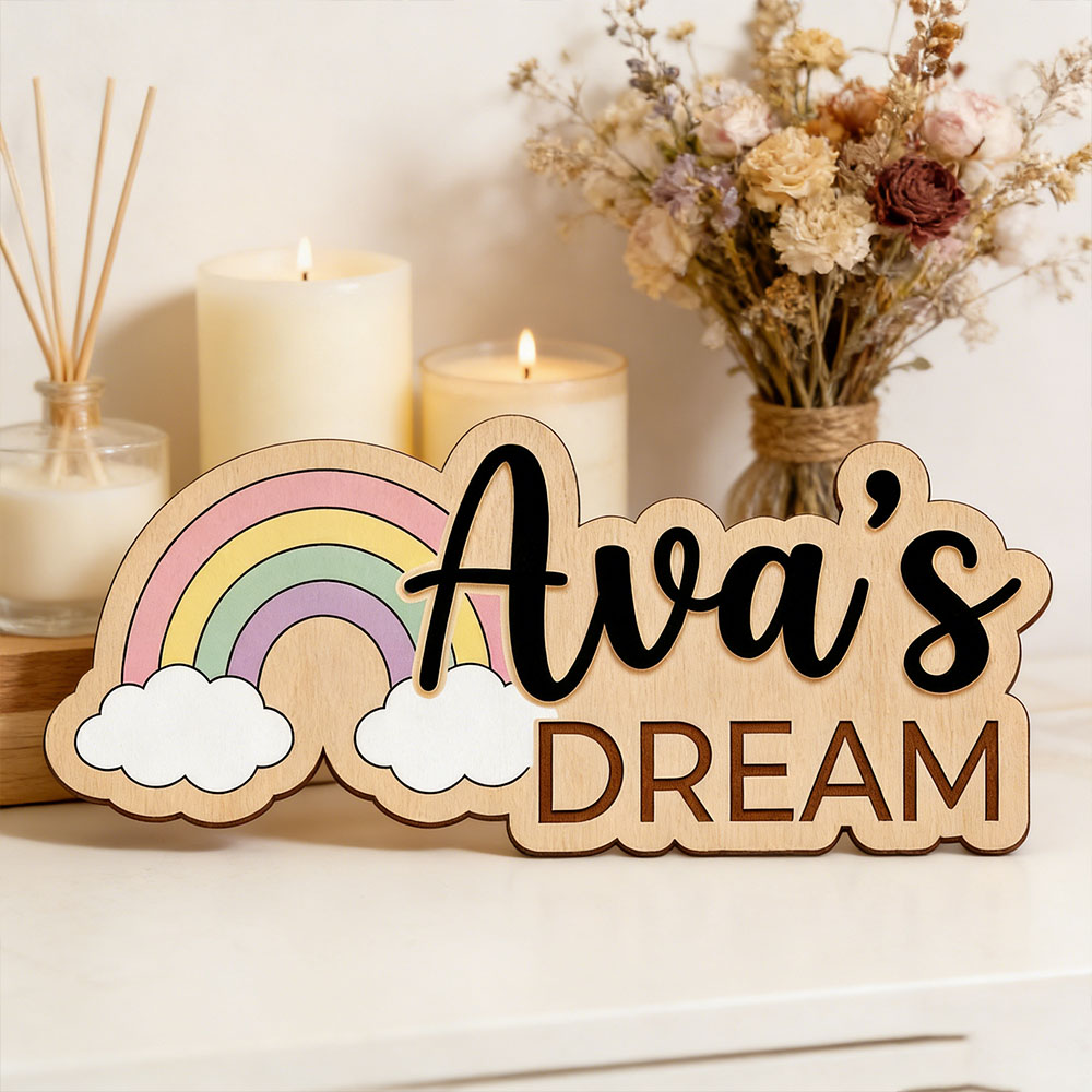 Custom Name Dreamy Rainbow Woo - Baby Nursery Name Wall Art 评论和价格