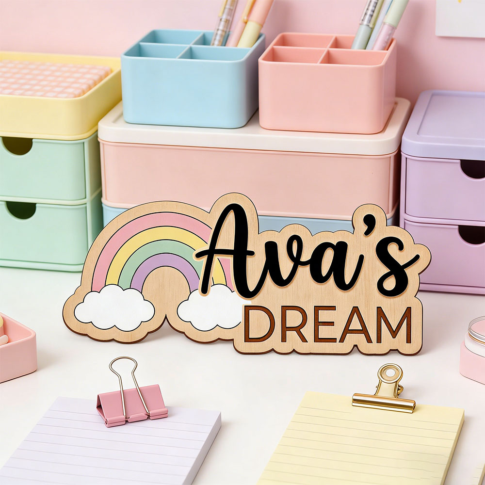 Custom Name Dreamy Rainbow Woo - Baby Nursery Name Wall Art 评论和价格