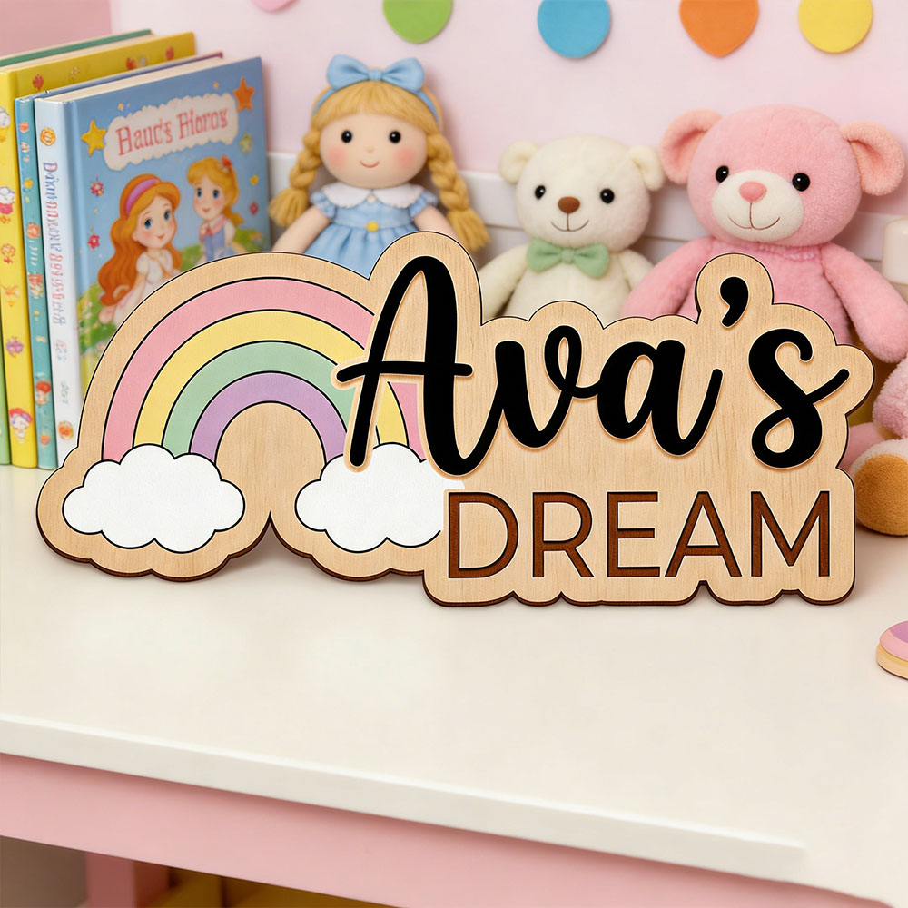 Custom Name Dreamy Rainbow Woo - Baby Nursery Name Wall Art 评论和价格