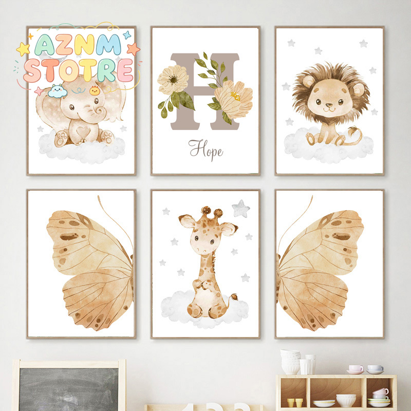 Elephant Giraffe Lion Custom B - Baby Nursery Name Wall Art 评论和价格