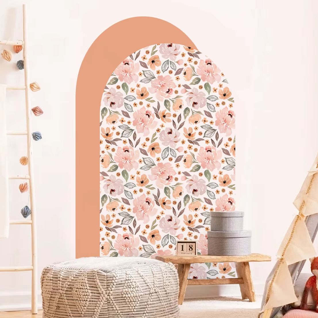 Boho Flowers Arch Wallpaper Nu - Baby Nursery Peel And Stick Wallpaper 评论和价格