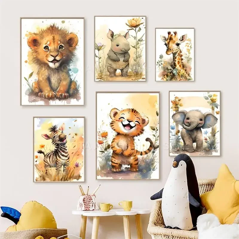 Watercolor Lion Giraffe Tiger  - Baby Nursery Products 评论和价格